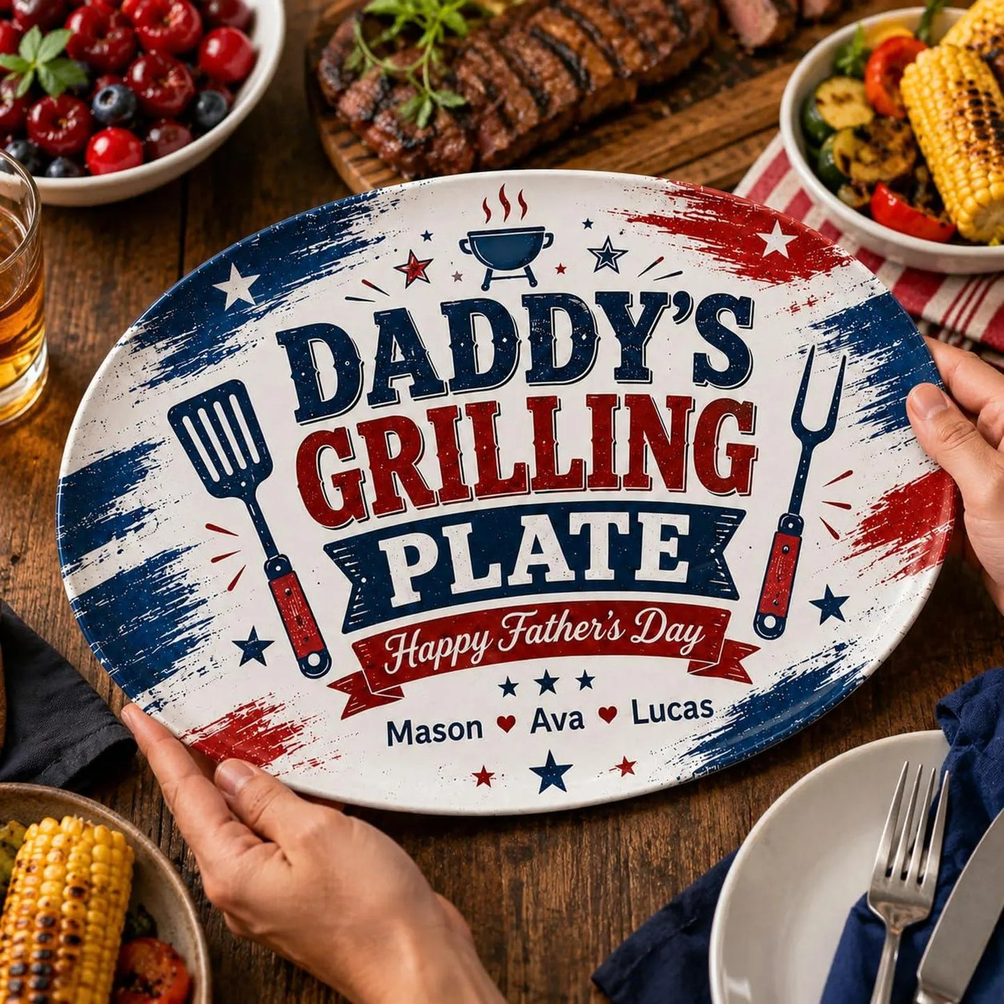 Personalized Grilling Platter Platter, Father's Day Grilling Custom Name Gift