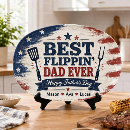 Personalized Ceramic Flippin Ever Platter, Father's Day Grilling Custom Name Gift