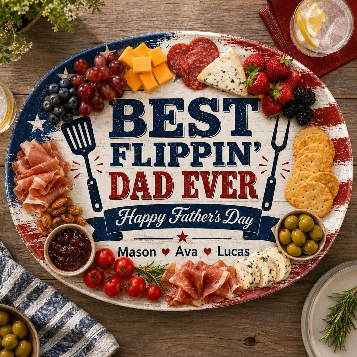 Personalized Ceramic Flippin Ever Platter, Father's Day Grilling Custom Name Gift