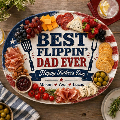 Personalized Ceramic Flippin Ever Platter, Father's Day Grilling Custom Name Gift