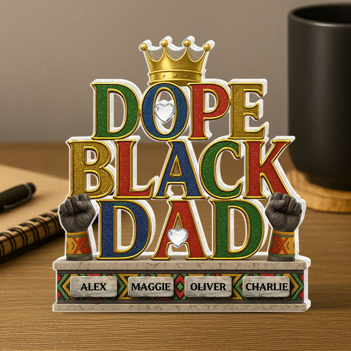 Dope Black Dad Kids Names Personalized Acrylic Block,  Gift