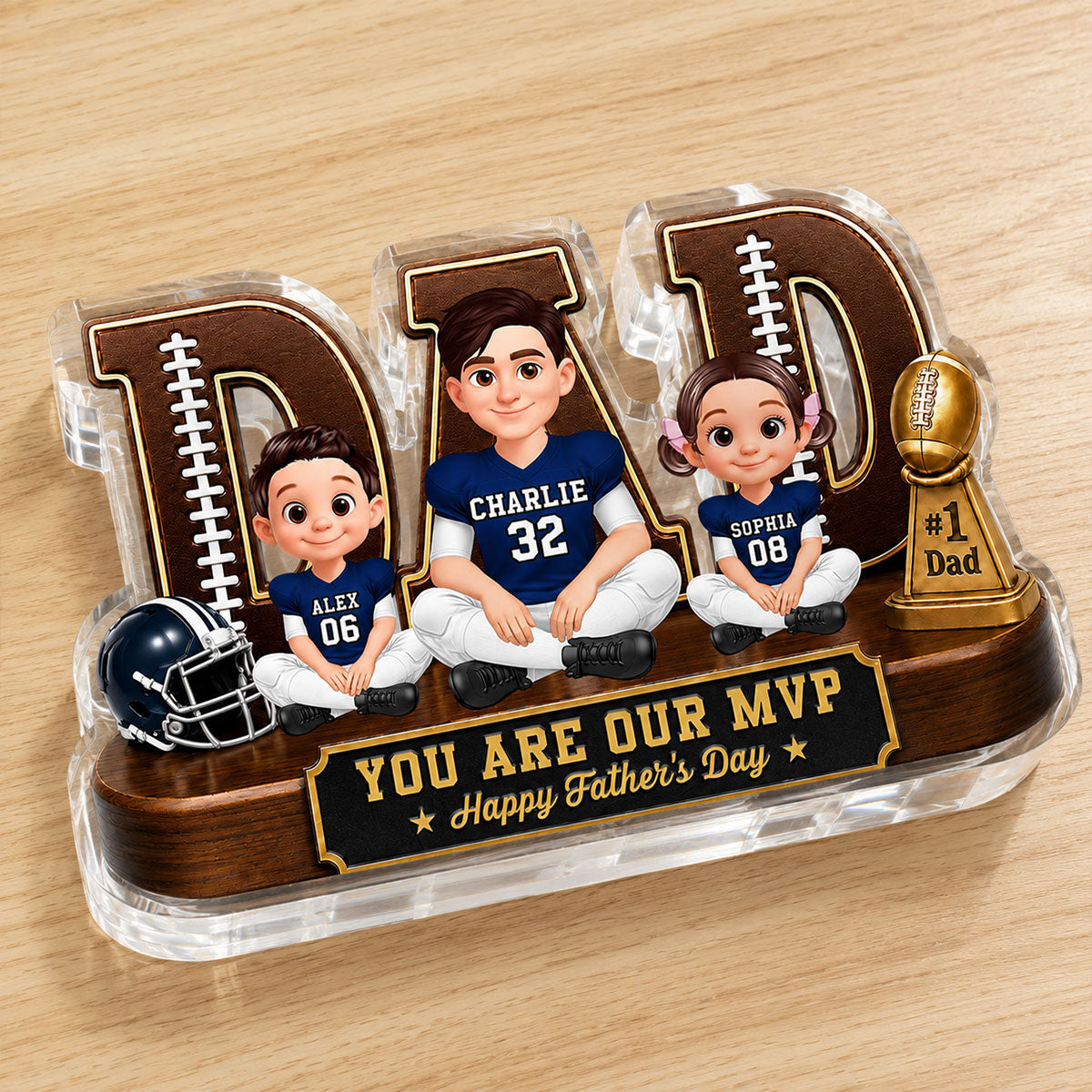 American Legend Football Family Daddy's Dream Team - Personalized Acrylic Block Plaque -  Gift For Dad, Husband