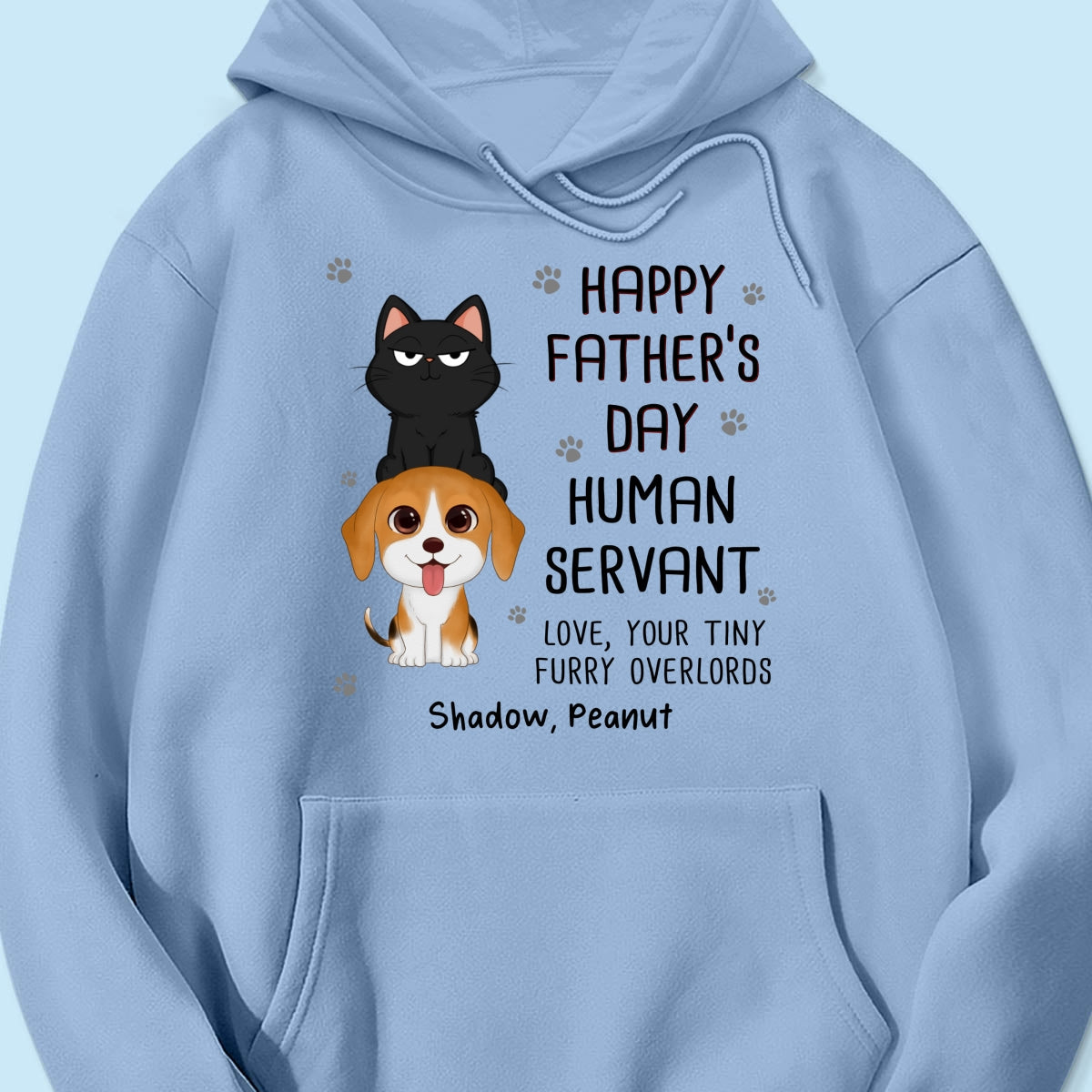 Happy Father‘s Day Human Servant Stacked Cats Dogs Funny Gift For Pet Lover Personalized Shirt
