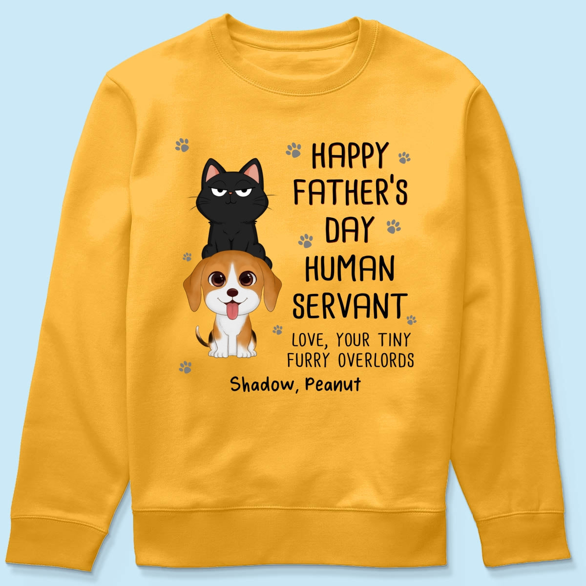 Happy Father‘s Day Human Servant Stacked Cats Dogs Funny Gift For Pet Lover Personalized Shirt