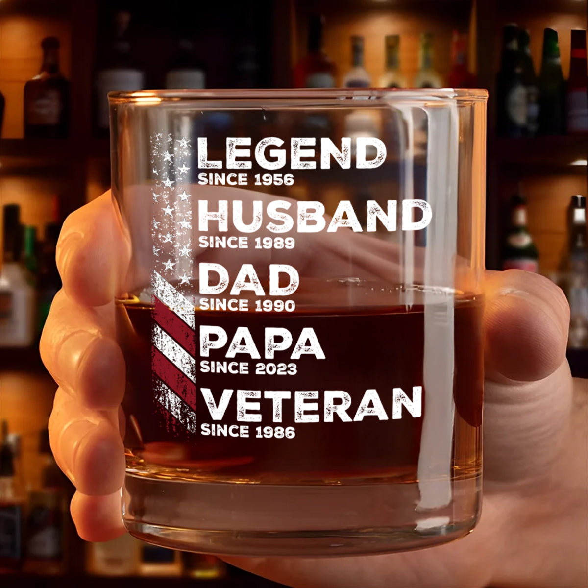 Legend Husband Daddy Since Personalized Whiskey Glass, Father's Day Gift for Veteran Dad, Grandpa