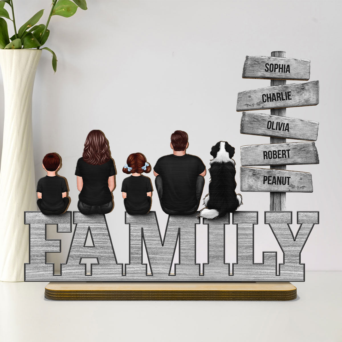 Family A Little Whole Lot of Love Sign Posts Personalized 2-Layer Standing Wooden Plaque, Home Decoration, Gift For Family