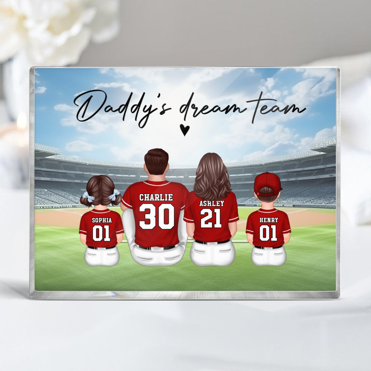 Daddy's Team Baseball Family Sitting Personalized Acrylic Block, Unique  Gift for Dad, Gift for Husband