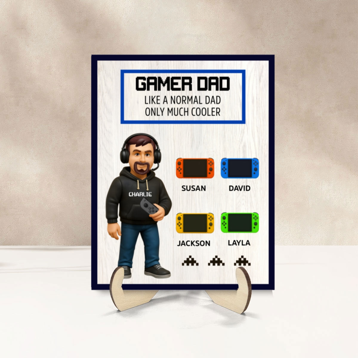 Gamer Dad Much Cooler Personalized 2-Layered Wooden Plaque,  Gift for Gamer Dads