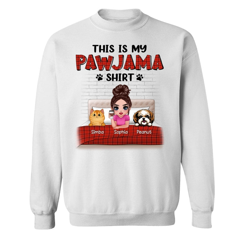 This Is My Pawjama Shirt Dogs Cats On Bed Checkered Pattern Personalized Shirt