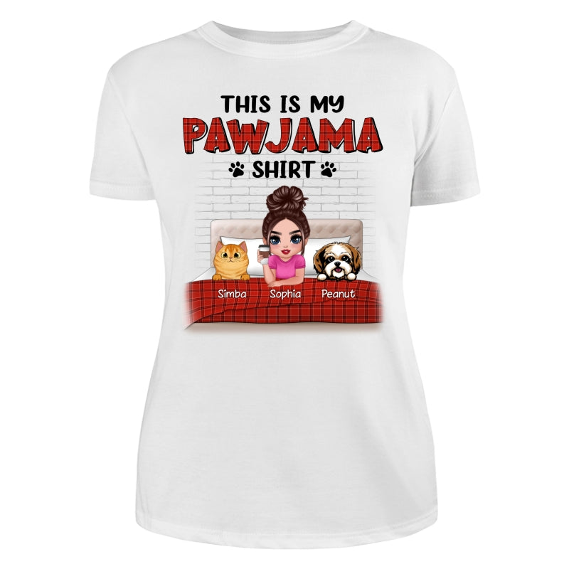 This Is My Pawjama Shirt Dogs Cats On Bed Checkered Pattern Personalized Shirt