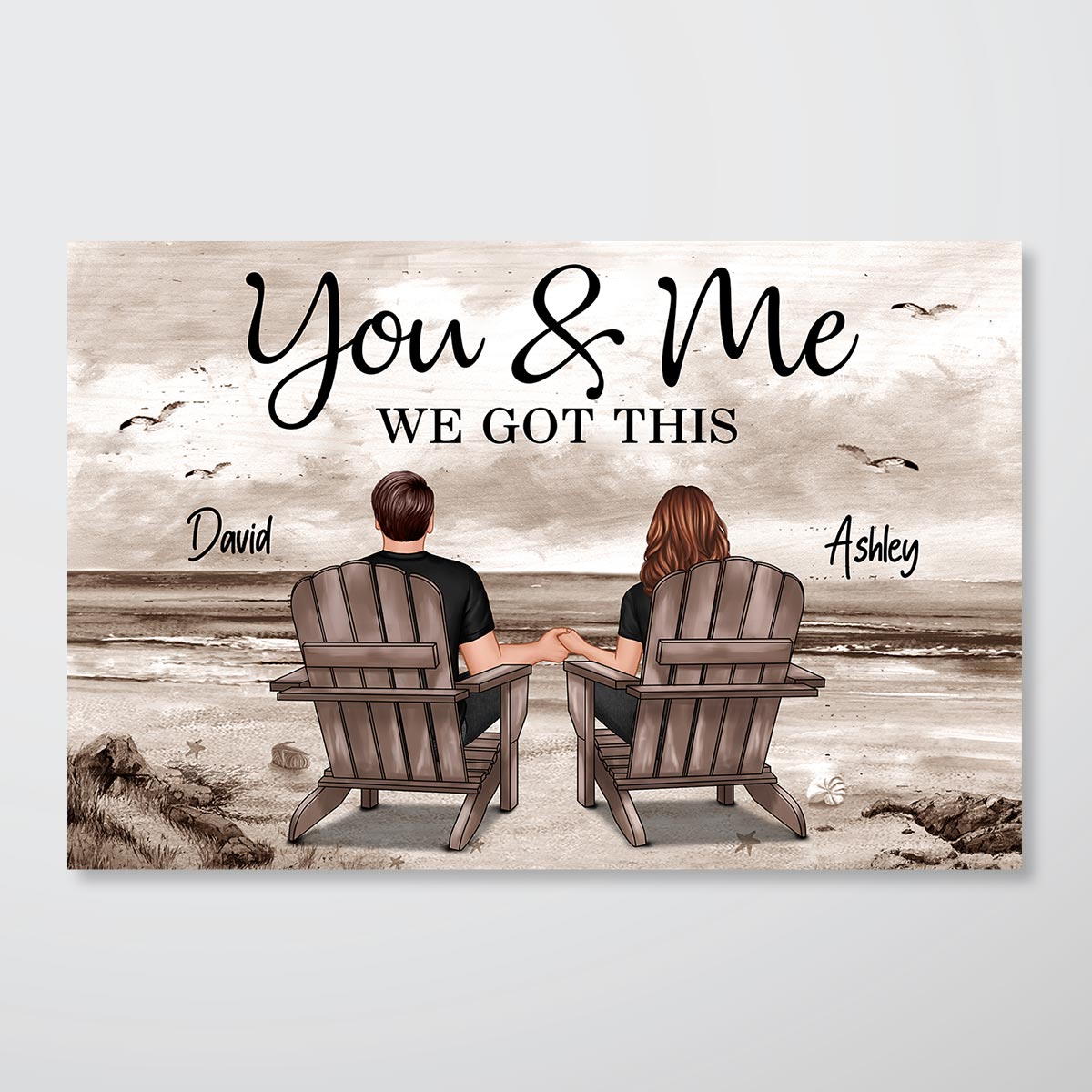 Couple Beach Landscape Retro Vintage - Personalized Poster - Anniversary Gift For Couple, For Dad Mom