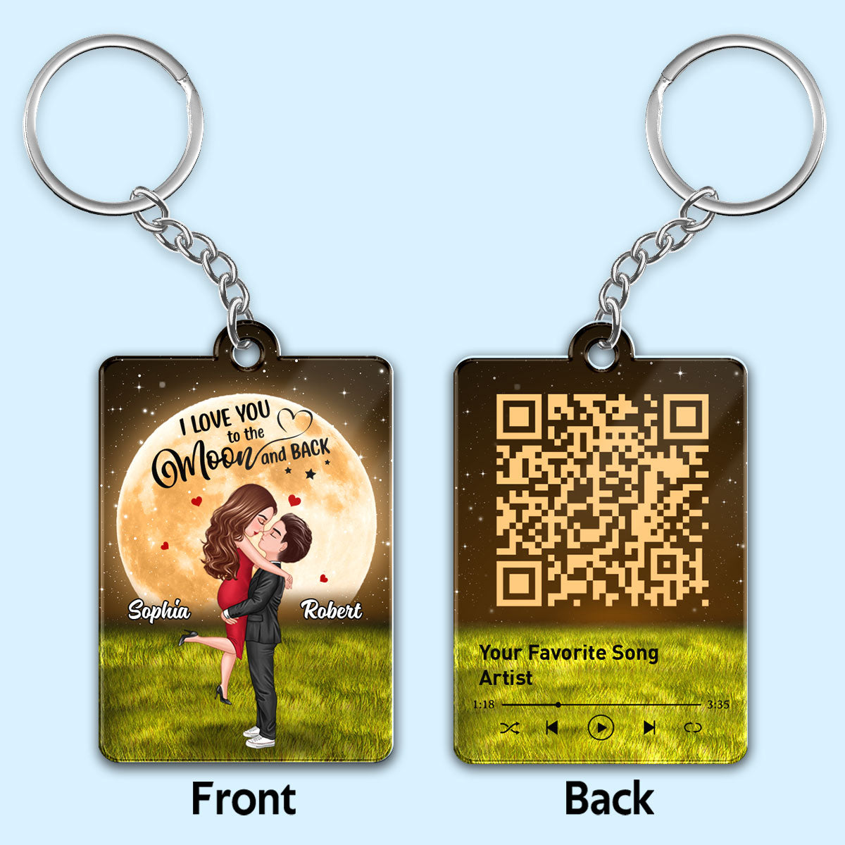 Big Moon Doll Couple Hugging Kissing Personalized Acrylic Keychain
