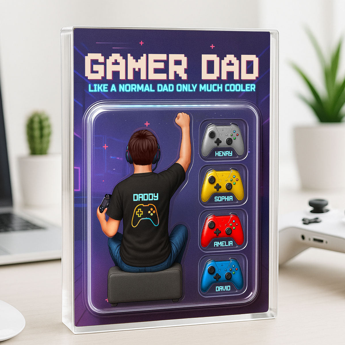 Gamer Dad Back View Toy Box Figures Style, Personalized Acrylic Block Plaque,  Gift for Dad, Gift for Husband