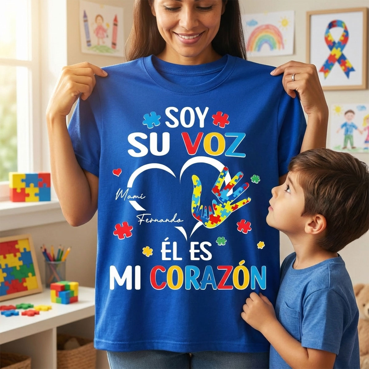 Soy Su Voz l Es Mi Corazn I'm His Voice He's My Heart - Personalized Shirt - Spanish Ver Autism Awareness