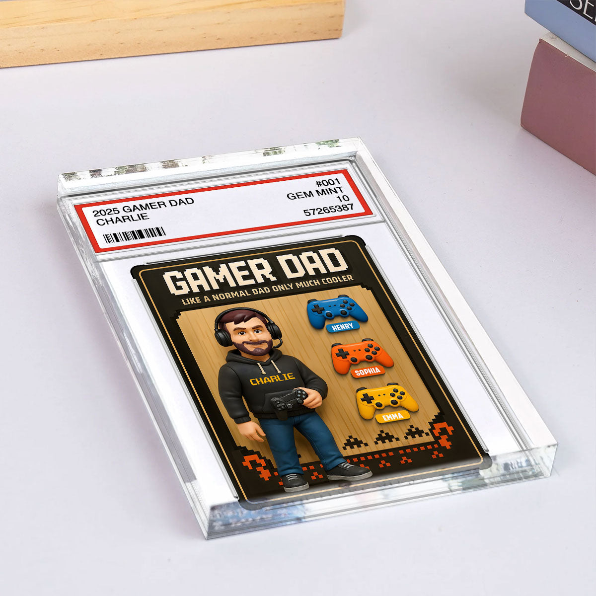 Gamer Dad Trading Card Personalized Acrylic Block Plaque,  Gift for Gamer Dad