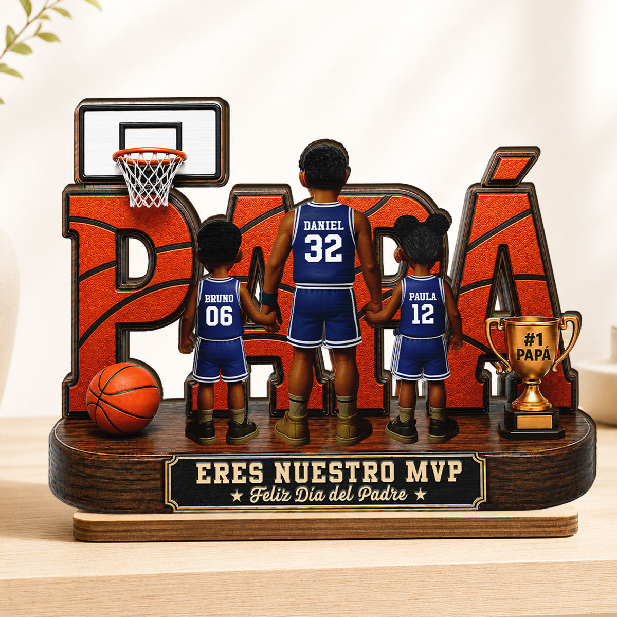 Leyenda Pap Basquetbolista, T Eres Nuestro MVP - Placa de Madera Personalizada de 2 Capas - Regalo del Da del Padre para Pap
