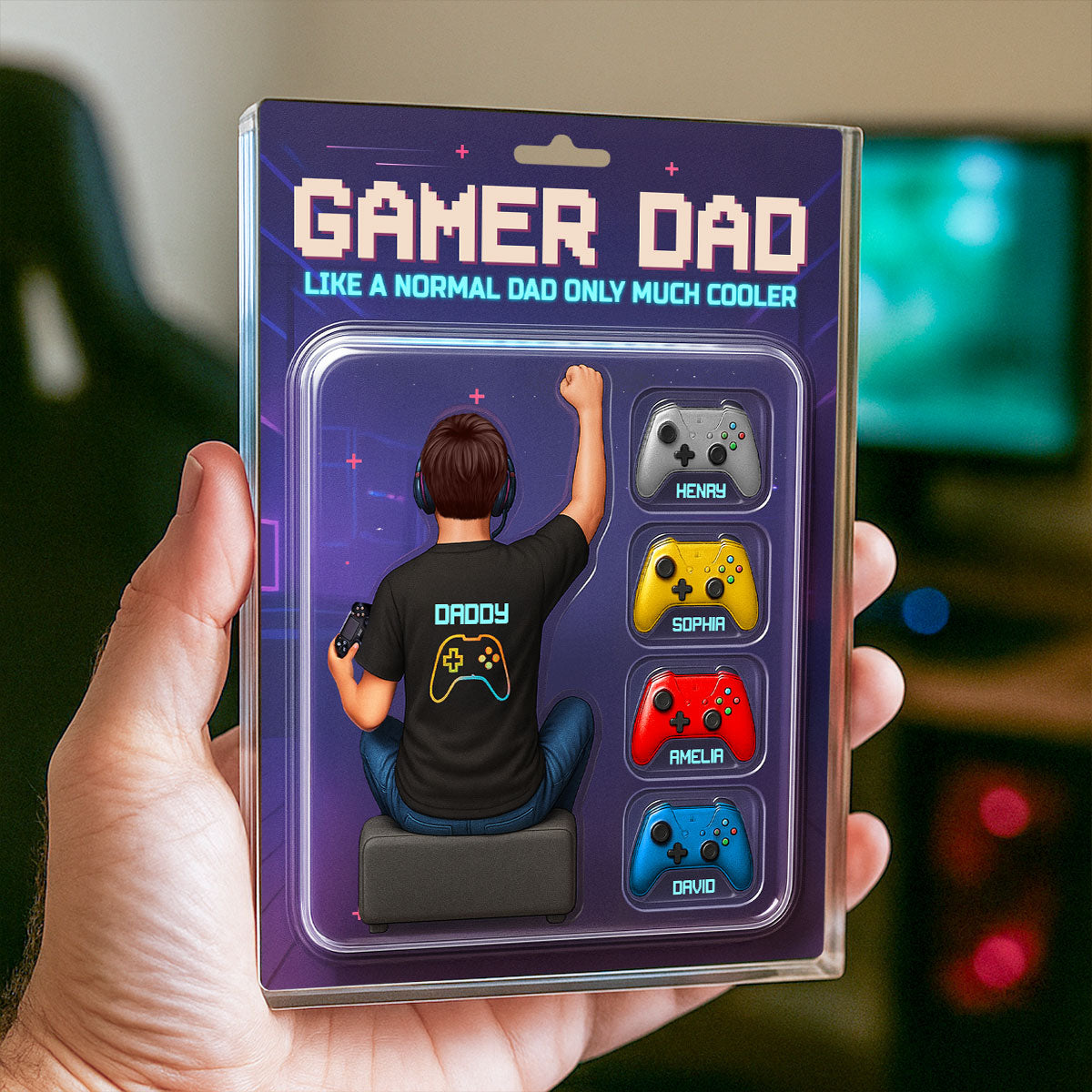 Gamer Dad Back View Toy Box Figures Style, Personalized Acrylic Block Plaque,  Gift for Dad, Gift for Husband