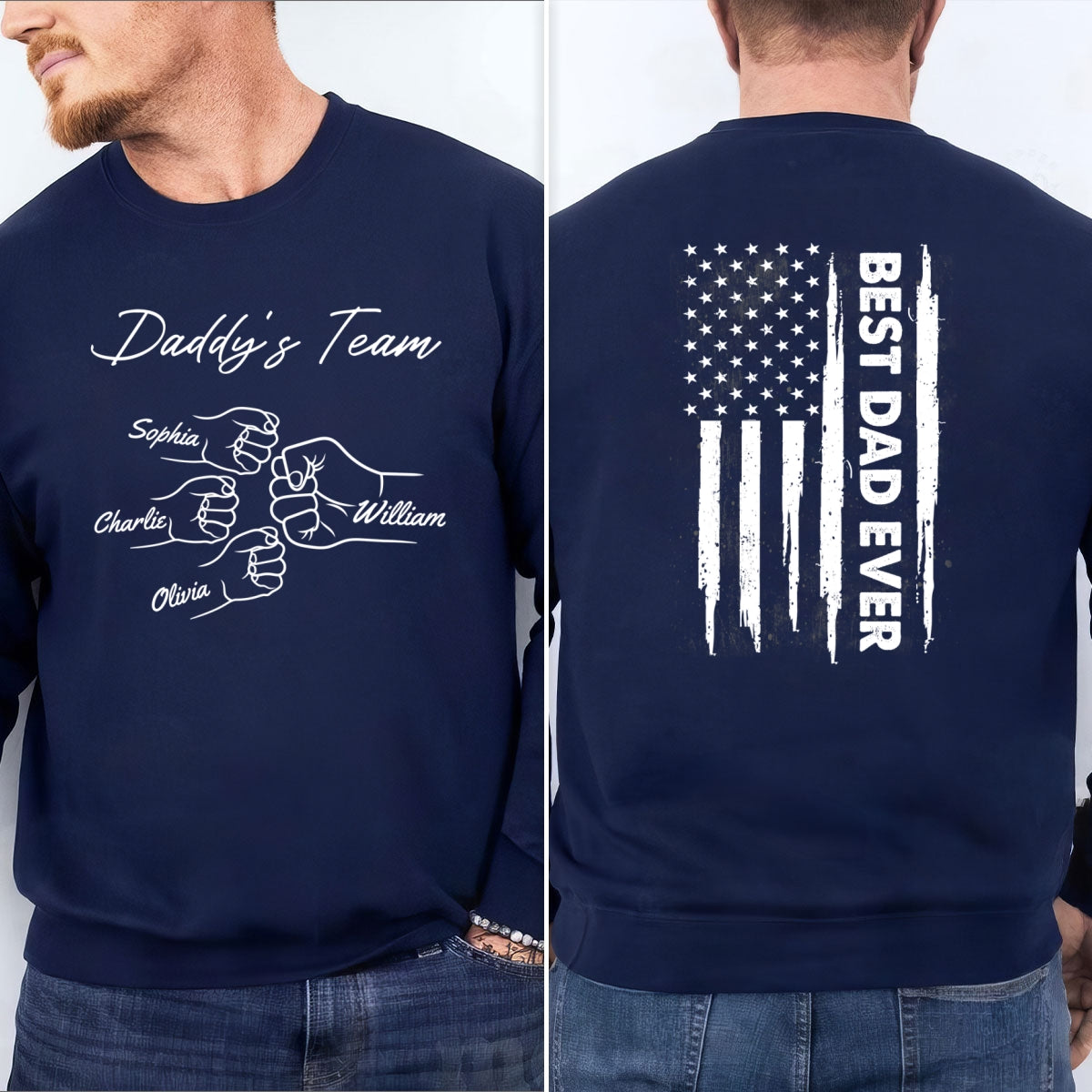 Best Dad Grandpa Ever Nation Flag Fist Bumps Personalized Double Sided Sweatshirt
