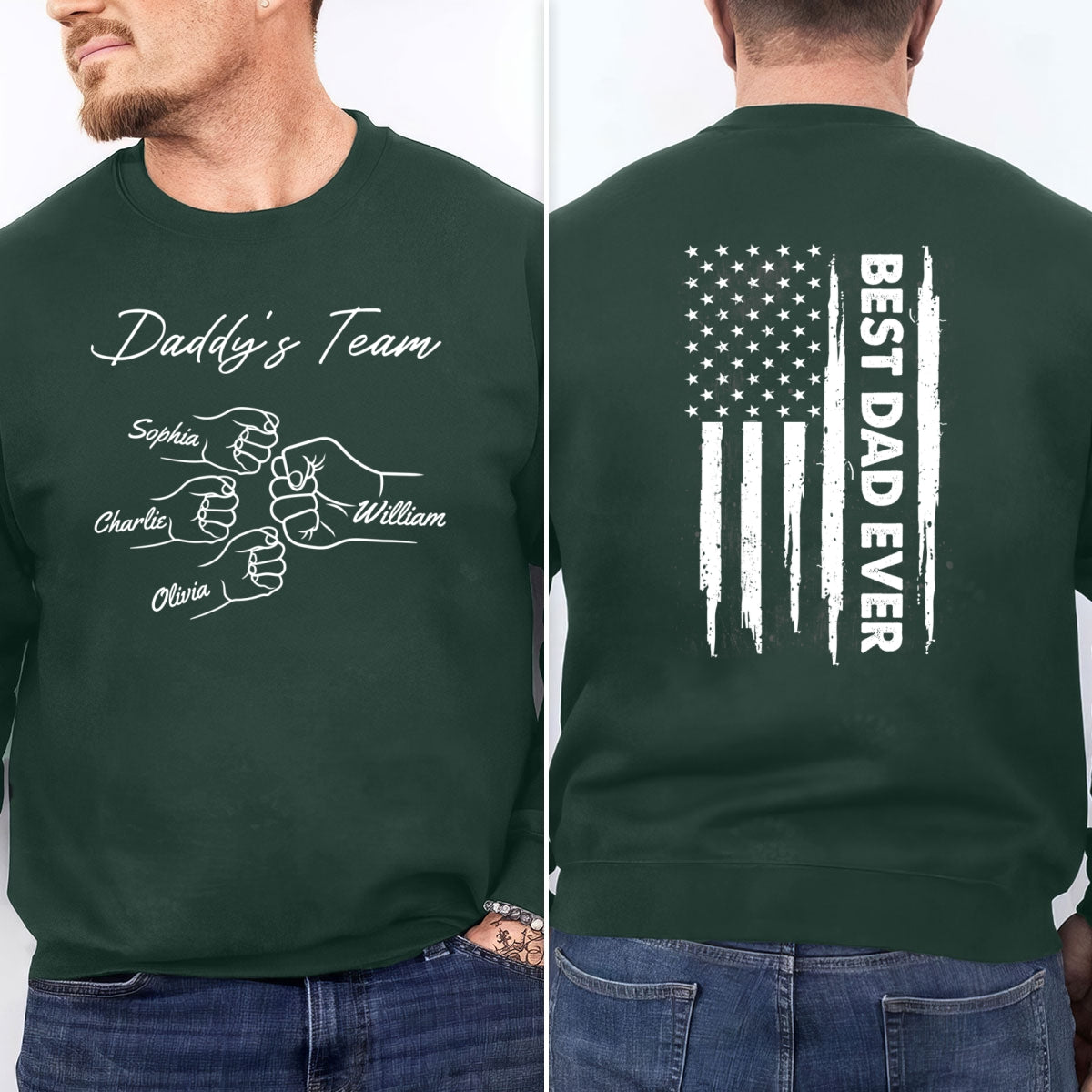 Best Dad Grandpa Ever Nation Flag Fist Bumps Personalized Double Sided Sweatshirt