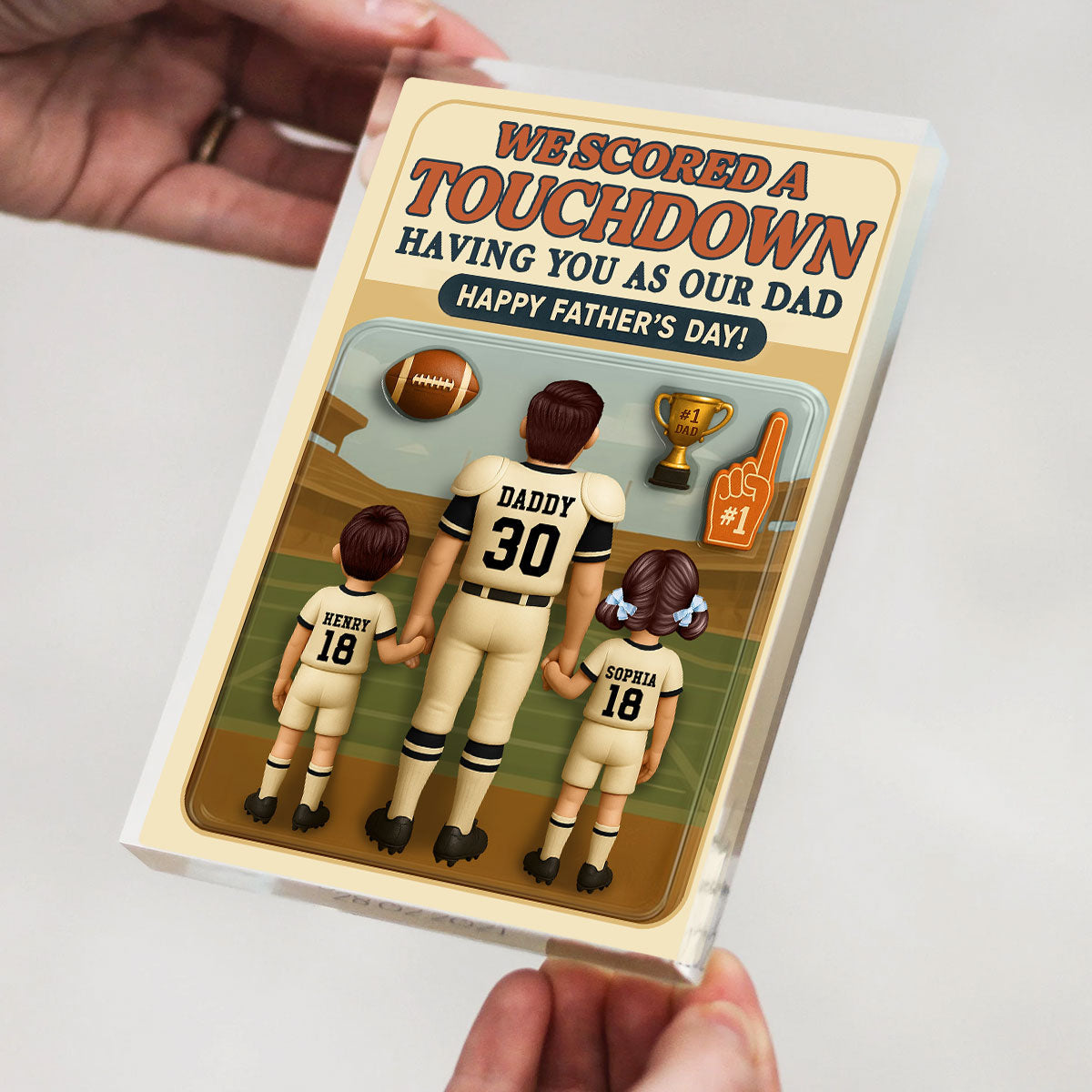 I Scored A Touchdown Having You as my Dad, Custom Figure Personalized Acrylic Block Plaque,  Gift for Dad, Gift for Husband