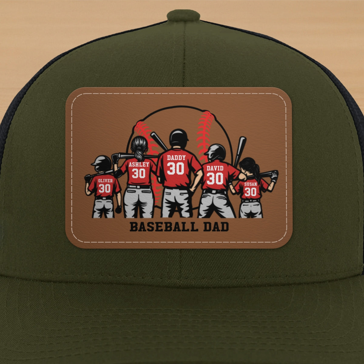 Baseball Dad And Kids Back View Silhoutte Personalized Leather Pacth Hat, Father's Day gift