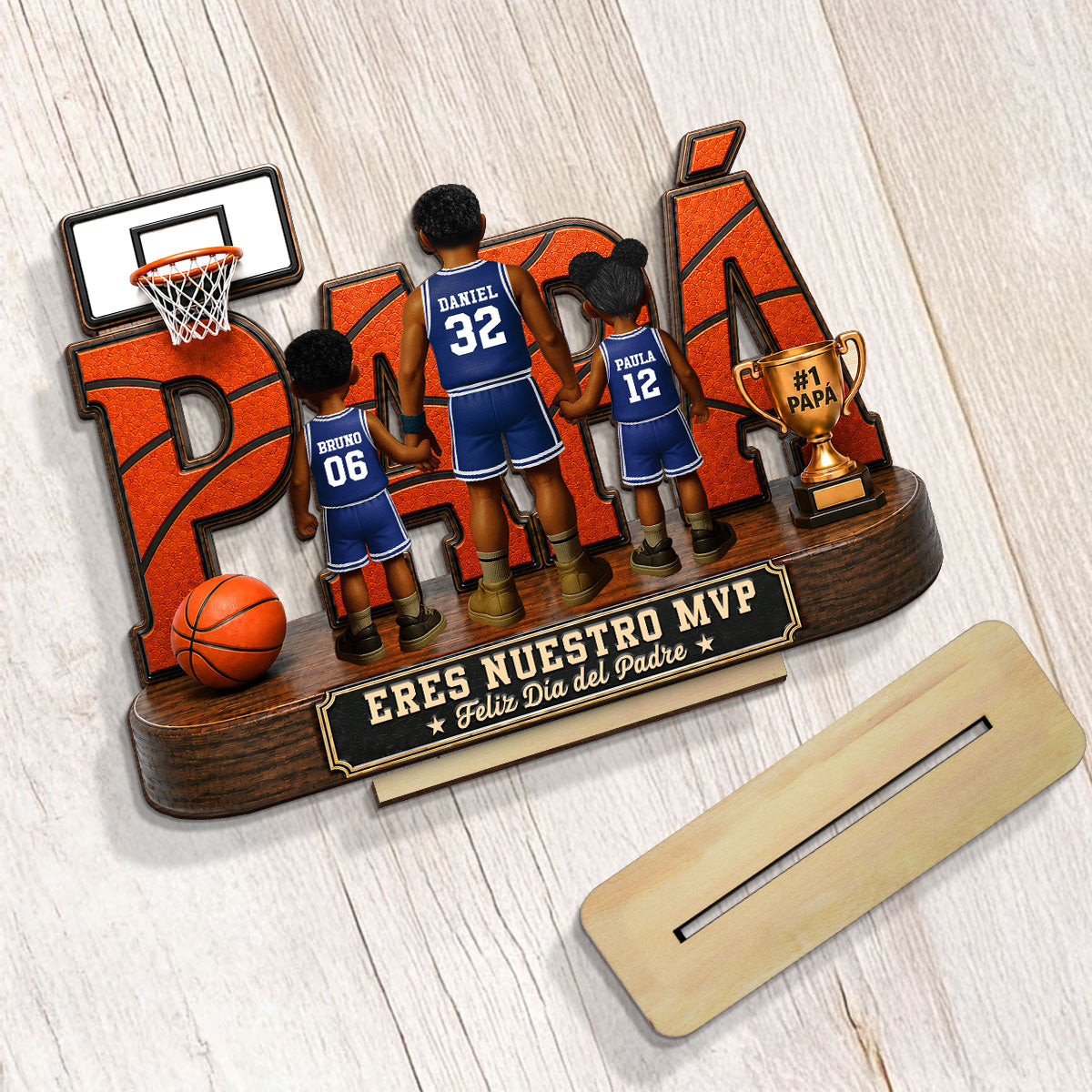Leyenda Pap Basquetbolista, T Eres Nuestro MVP - Placa de Madera Personalizada de 2 Capas - Regalo del Da del Padre para Pap
