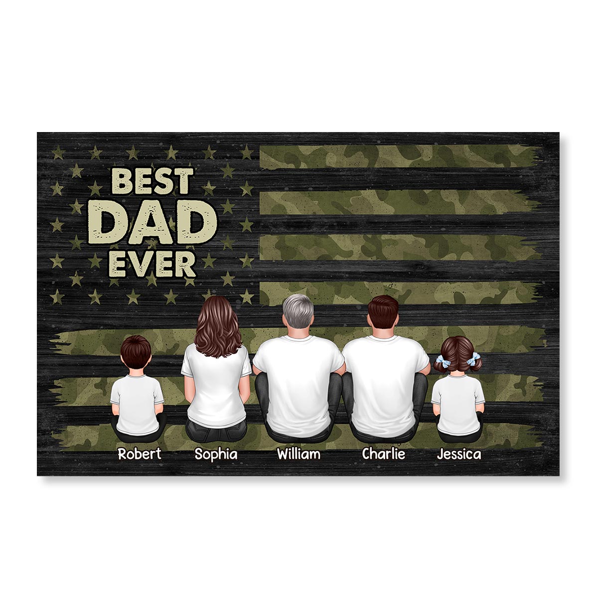 Best Dad Ever Camo American Flag Personalized Horizontal Poster