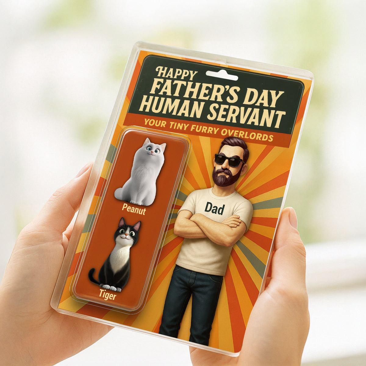 Happy  Human Servant Cat Dad Custom Action Figure Personalized Acrylic Block Plaque