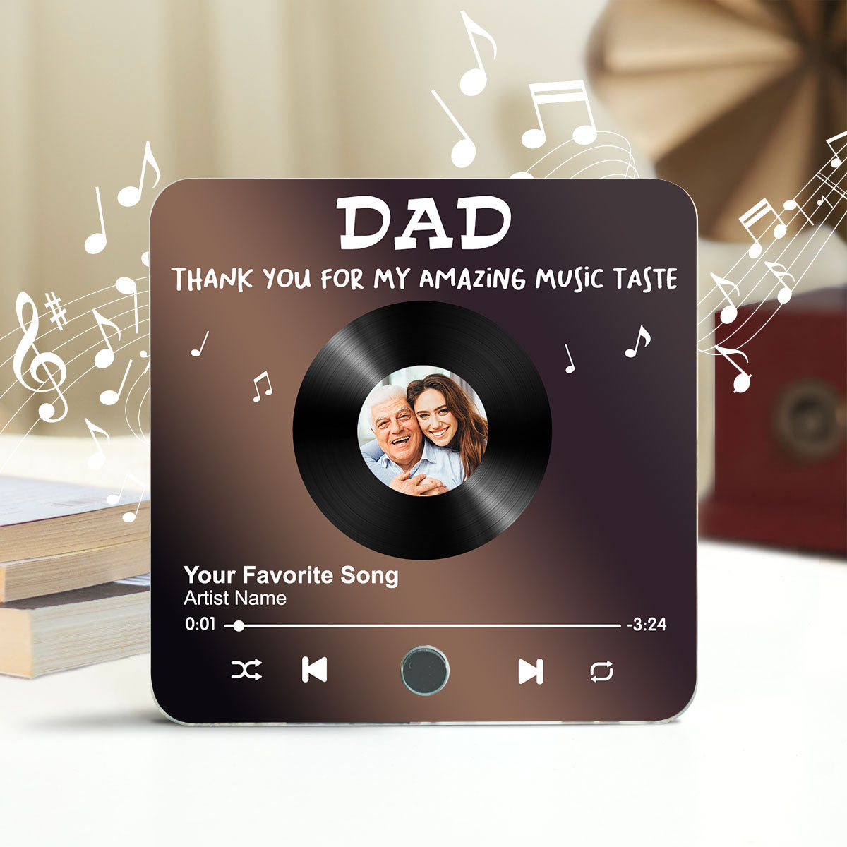 Dad Thank You For My Amazing Music Taste Upload Photo Favorite Song Personalized Music Fridge Magnet