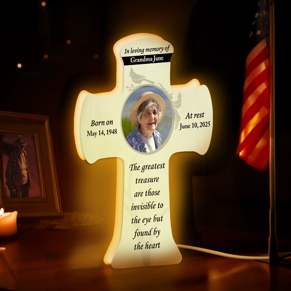 Forever in Our Hearts Memorial Photo Cross Personalized LED Light Box