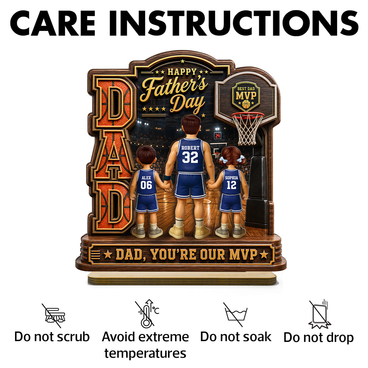 The MVP Dad Basketball - Personalized 2-Layered Wooden Plaque -  Gift For Dad, Husband