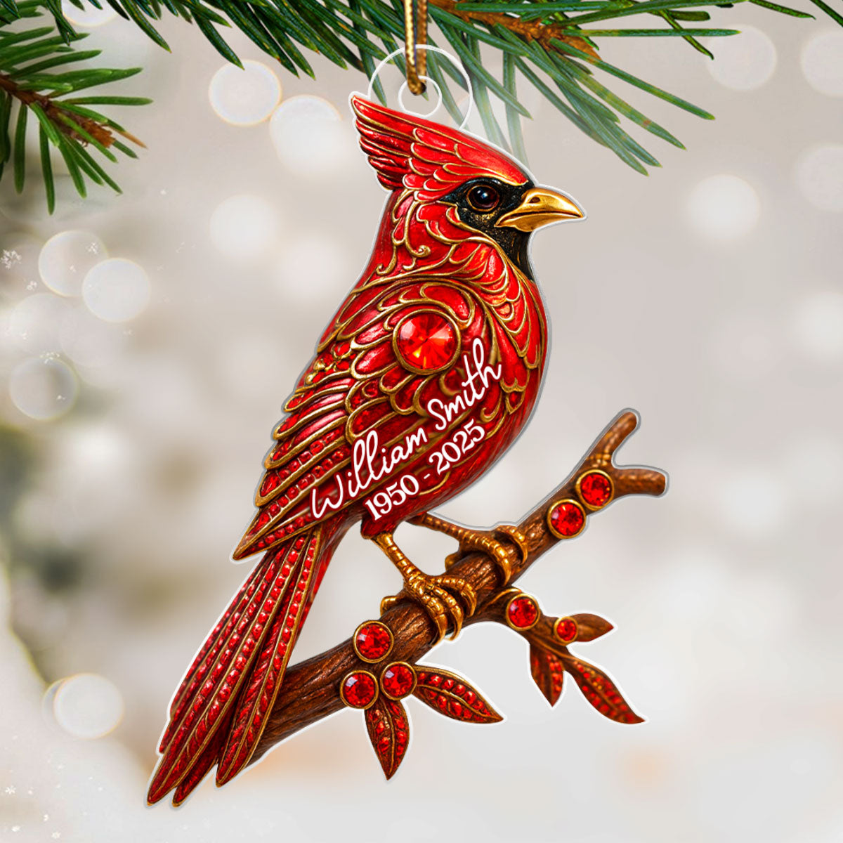 3D Metal Red Cardinal Memorial - Personalized Acrylic Ornament - Sympathy Christmas Gift For Loss Of Loved Ones