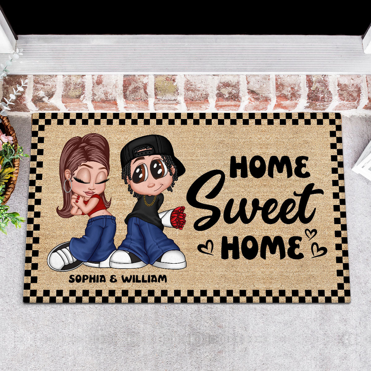 Gift For Couple Home Sweet Home Y2K Style Housewarming Personalized Doormat