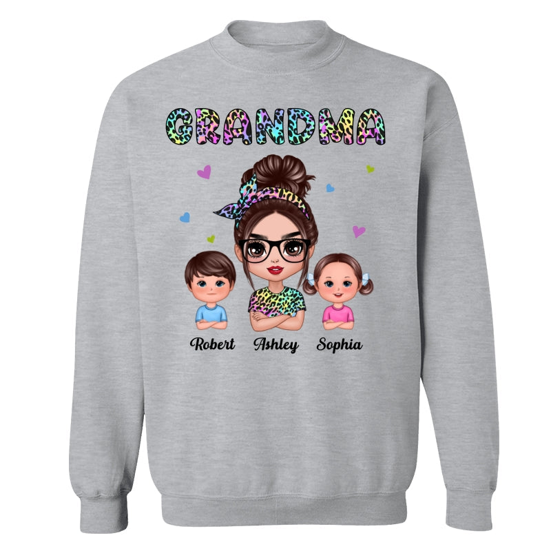 Colorful Leopard Pattern Grandma And Grandkids Gift For Grandma Personalized Shirt