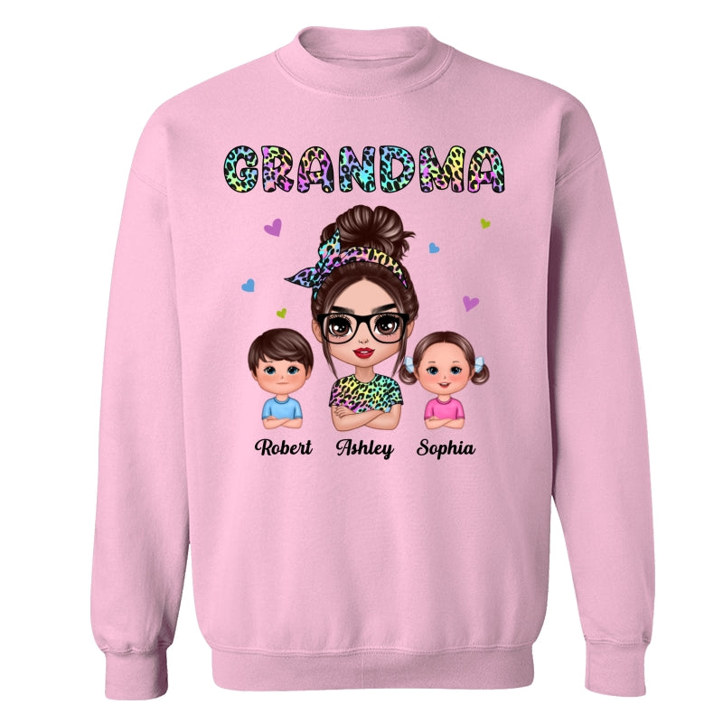 Colorful Leopard Pattern Grandma And Grandkids Gift For Grandma Personalized Shirt