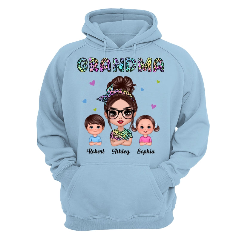 Colorful Leopard Pattern Grandma And Grandkids Gift For Grandma Personalized Shirt