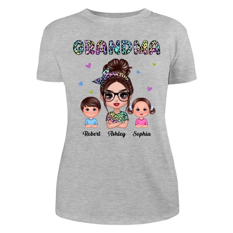 Colorful Leopard Pattern Grandma And Grandkids Gift For Grandma Personalized Shirt