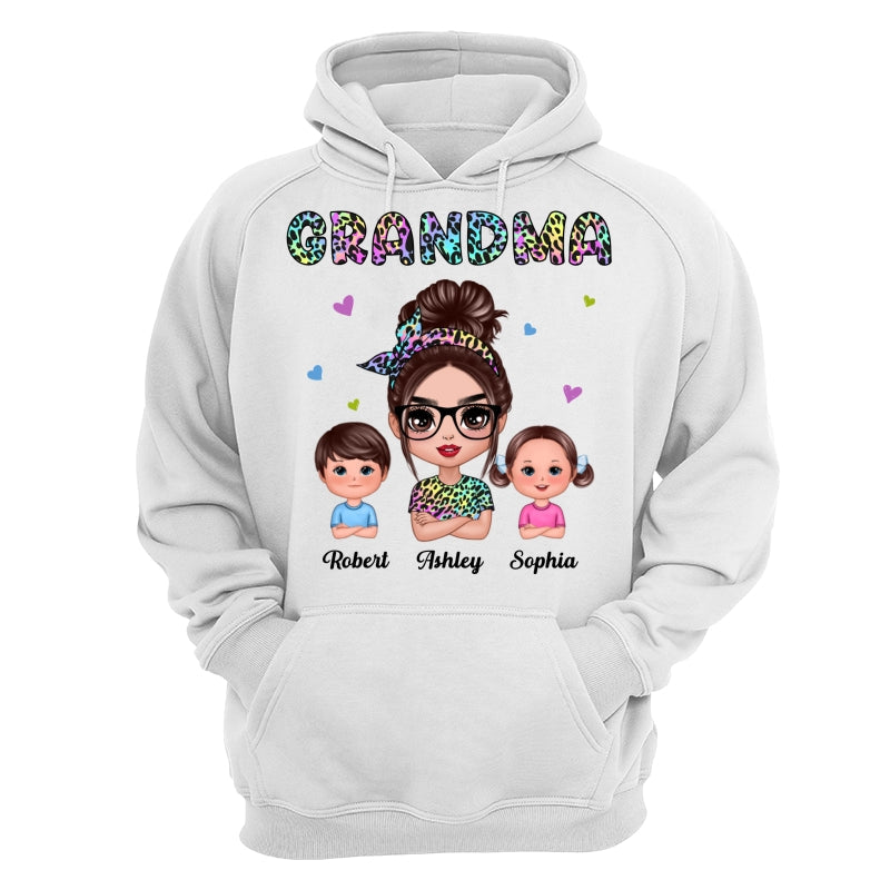 Colorful Leopard Pattern Grandma And Grandkids Gift For Grandma Personalized Shirt