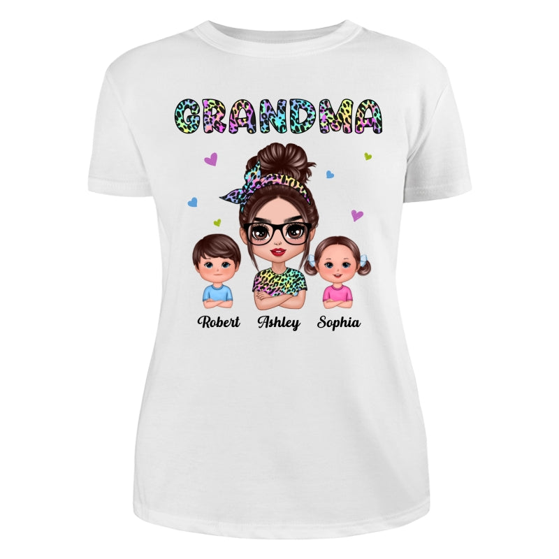 Colorful Leopard Pattern Grandma And Grandkids Gift For Grandma Personalized Shirt