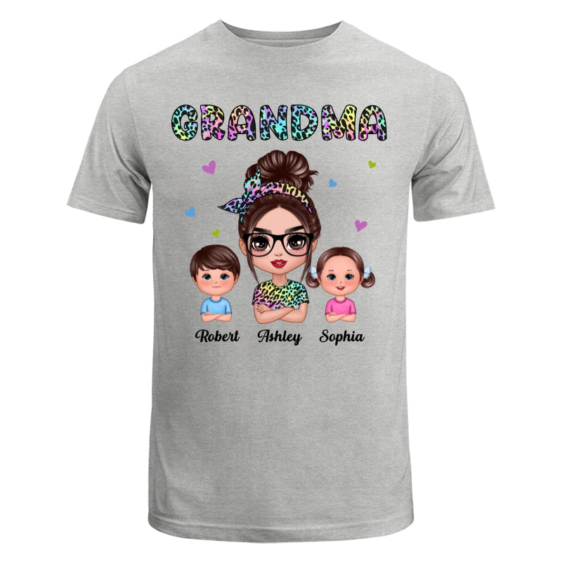 Colorful Leopard Pattern Grandma And Grandkids Gift For Grandma Personalized Shirt