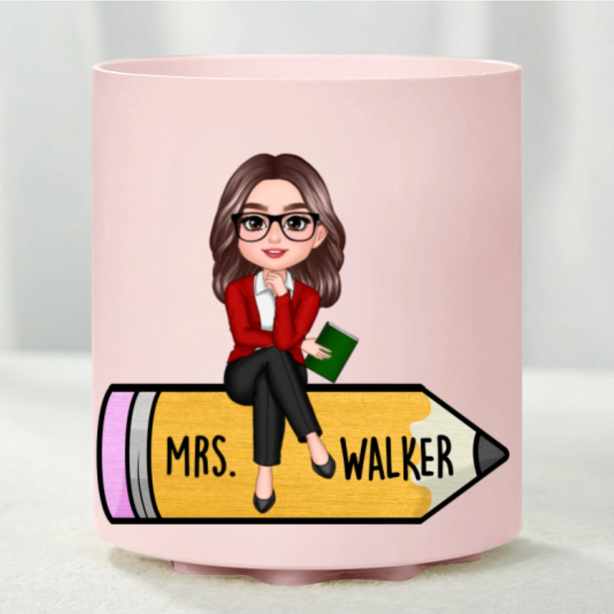 Teacher Sitting On Pencil Personalized Rotating Pen Holder, Back To School Gift, Teacher Appreciation Gift