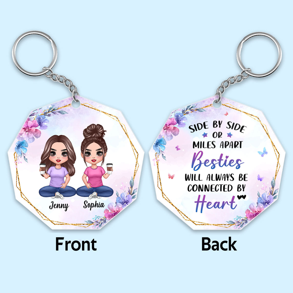 Best Friends Close At Heart Doll Besties Sitting Personalized Acrylic Keychain