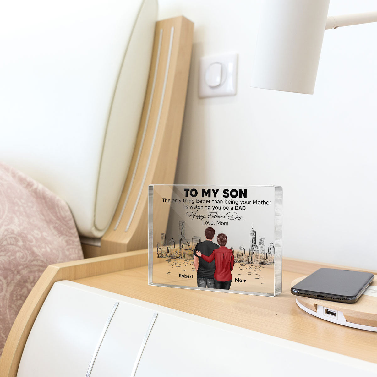 To My Son From Mom Happy  Skyline Personalized Rectangle Acrylic Block Plaque