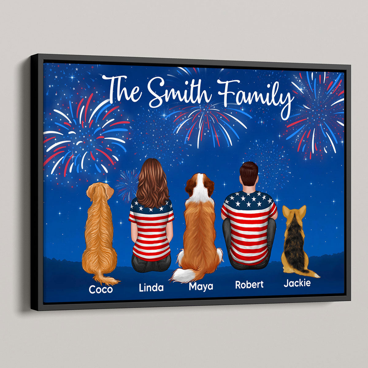 American Family At Night Firework 4th Of July Personalized Poster, Father's Day gift, gift for family