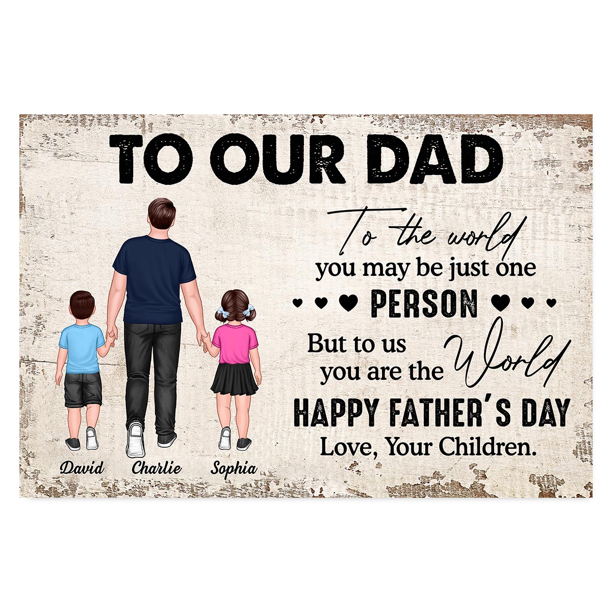 To My Dad Walking Dad And Kids Personalized Horizontal Poster