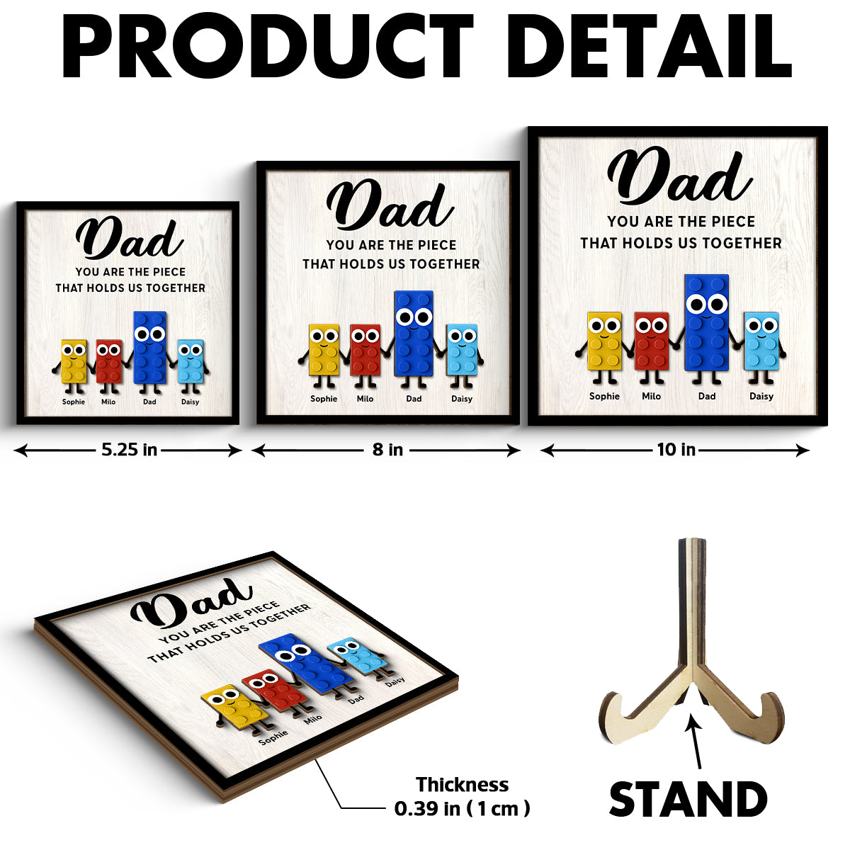 Dad And Kids Cute Puzzle Personalized 2-Layered Wooden Plaque,  Gift for Dad, Gift for Husband