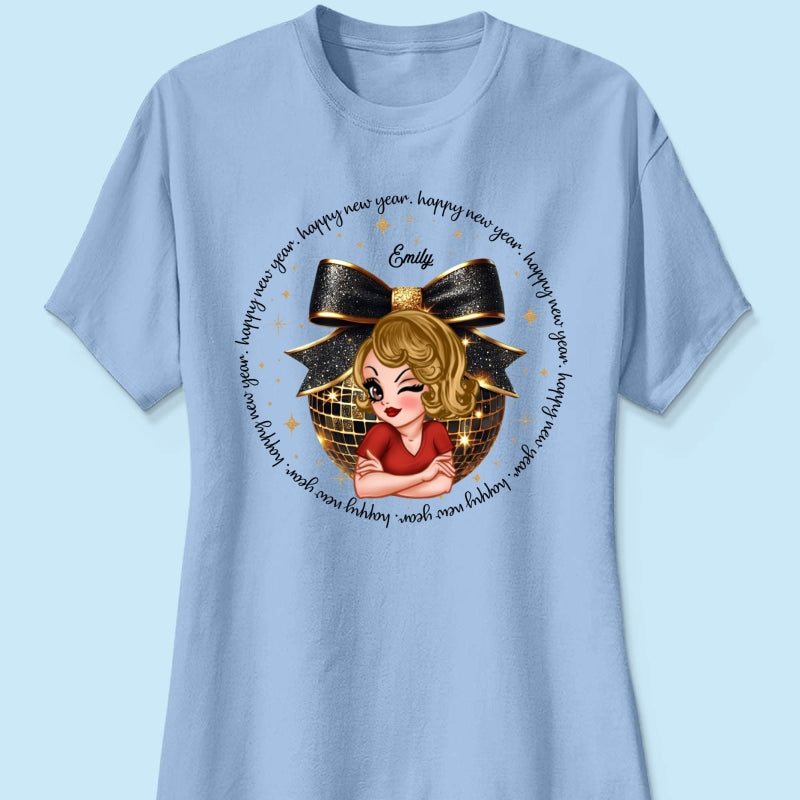 Happy New Year 2025 Black And Gold Glitter Disco Ball Personalized Shirt, New Year Gift For Yourself
