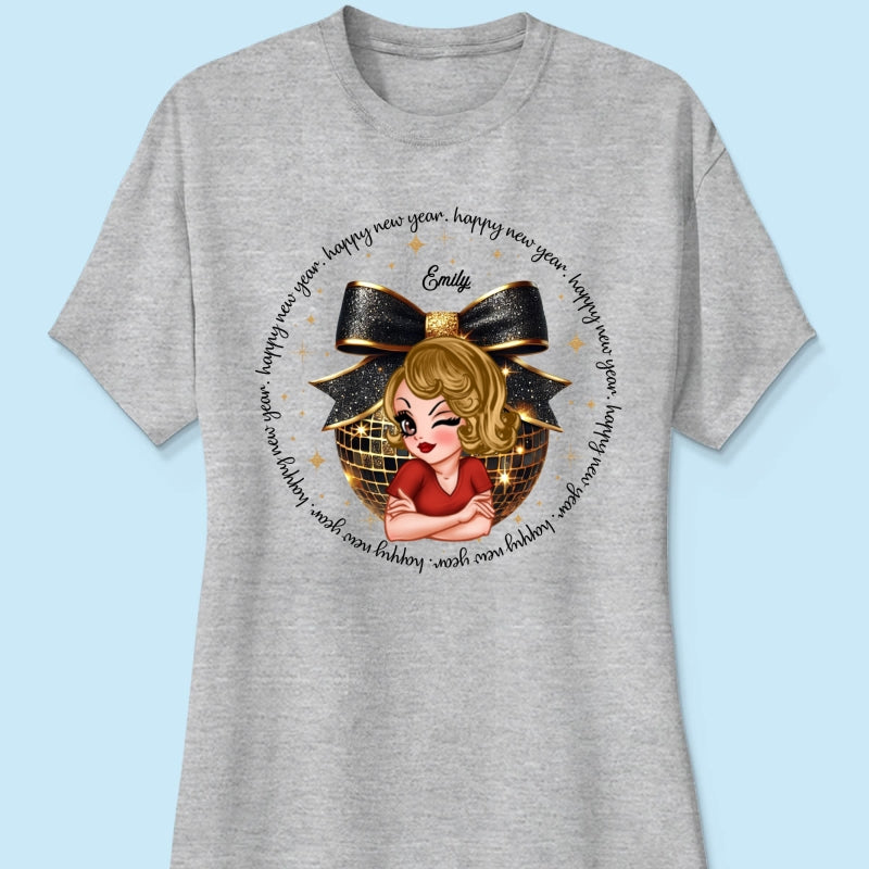 Happy New Year 2025 Black And Gold Glitter Disco Ball Personalized Shirt, New Year Gift For Yourself