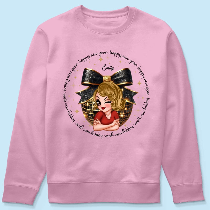 Happy New Year 2025 Black And Gold Glitter Disco Ball Personalized Shirt, New Year Gift For Yourself