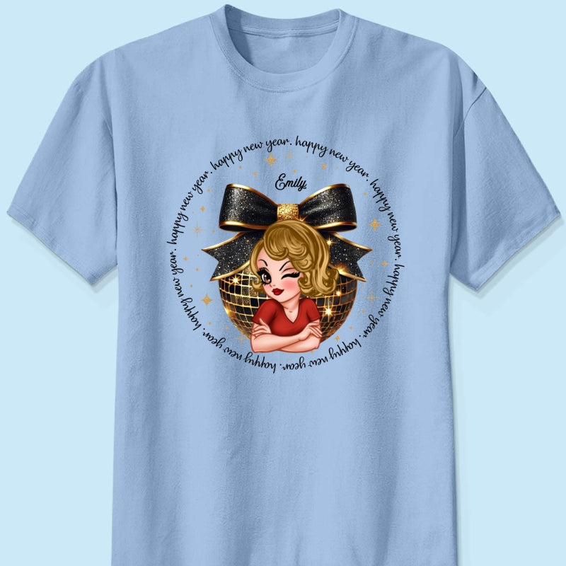 Happy New Year 2025 Black And Gold Glitter Disco Ball Personalized Shirt, New Year Gift For Yourself